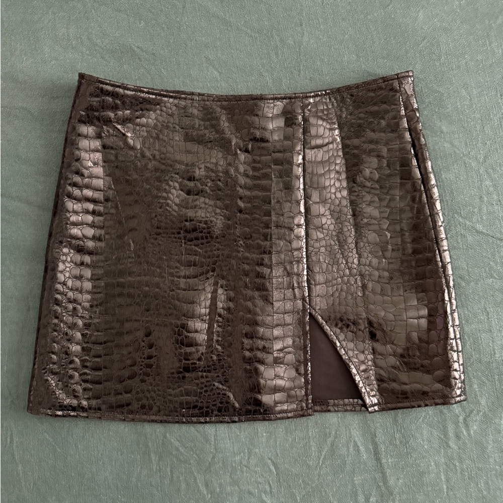 Motel Black Croc-Embossed Skirt